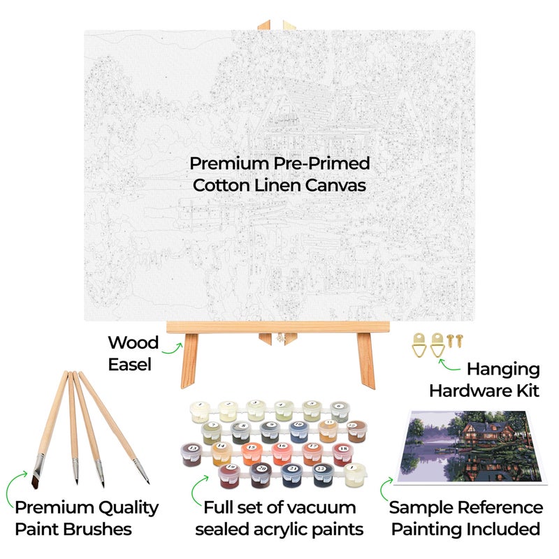 Ledgebay DIY Paint by Numbers Kit for Adults Framed Canvas Beginner to Advanced Paint by Numbers Kit Kits Include Acrylic Paint Set Brushes Tabletop Easel (Cabin Fever 12" x 16" Framed) - Image 2